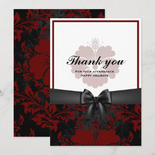 Thank you happy holiday black bow, red floral invitation