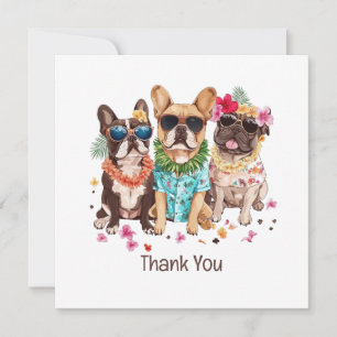 Thank You Hawaiian French Bulldogs Flower Lei Card
