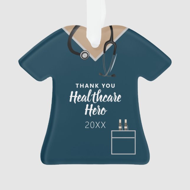 Thank You Healthcare Hero Blue Scrub Custom Ornament (Front)