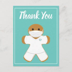 Thank You Healthcare White Scrubs Gingerbread Man Postcard