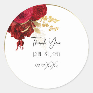Thank You Heart Bridal Sweet16th Gold Wreath White Classic Round Sticker