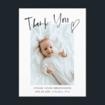 Thank You Heart Casual Script Baby Photo Birth  Announcement Postcard<br><div class="desc">Modern and minimalistic birth announcement card featuring a casual hand lettered script that says "thank you" with a heart on the top. You can add two photos on this card (front and back). You can add a message on the back. This simple design is perfect for both baby girl and...</div>