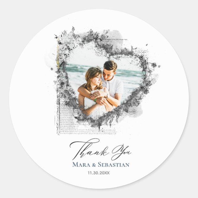*~* THANK YOU Heart ephemera AR18 Elegant Wedding Classic Round Sticker (Front)