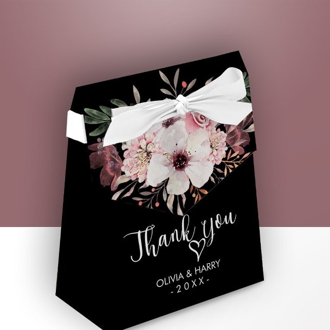 Thank You Heart Floral Wedding Favour Box - Black (Creator Uploaded)
