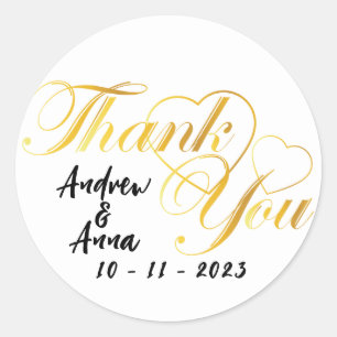 thank you heart gold classic round sticker
