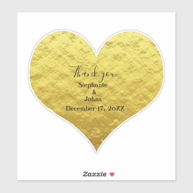 Thank You Heart Gold Foil Wedding Favour Custom (Sheet)