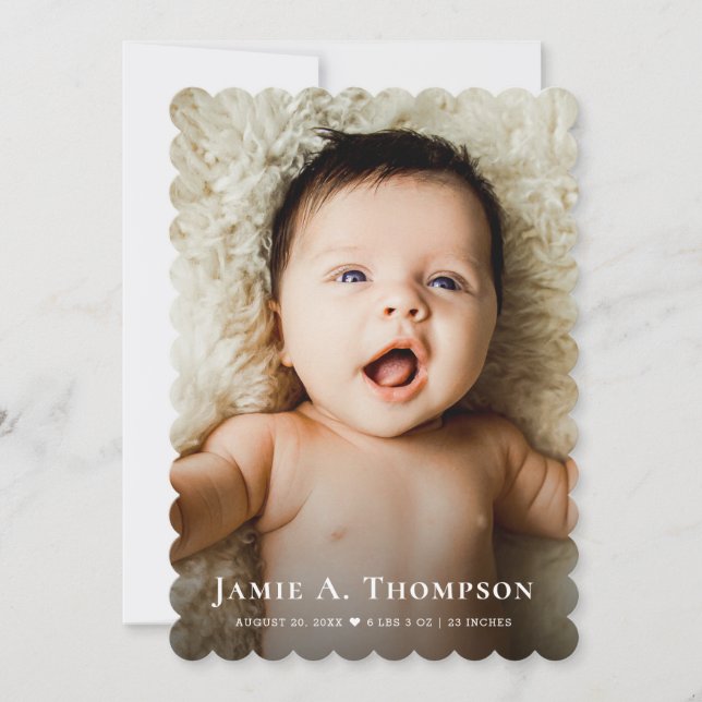 Thank you Heart Modern Birth New Baby Photo Announcement (Front)