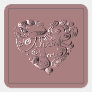 "Thank you" Heart on Dusty Rose Square Sticker