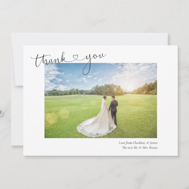 Thank You Heart Photo Personalized Wedding Card (Front)