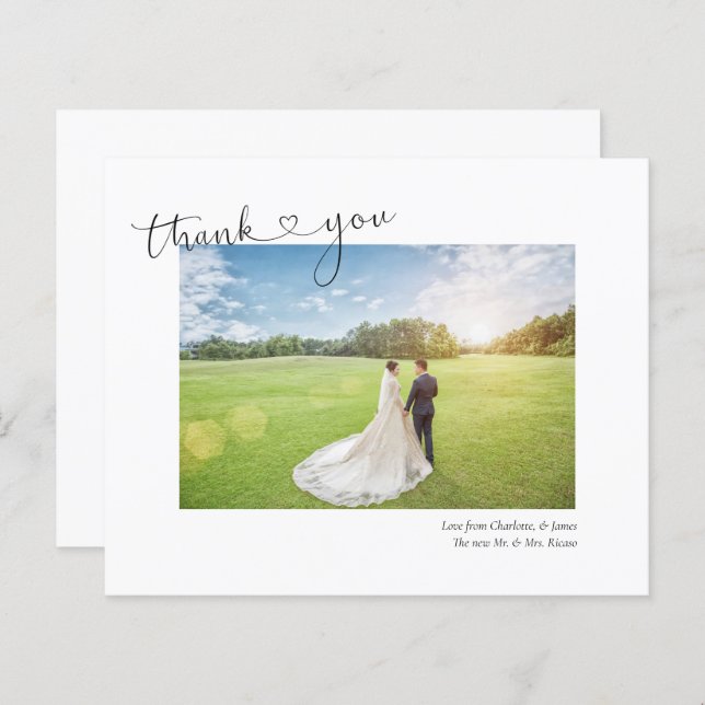 Thank You Heart Photo Personalized Wedding Card (Front/Back)