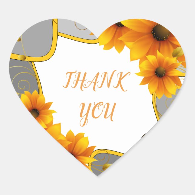 THANK YOU heart Sticker sunflowers (Front)