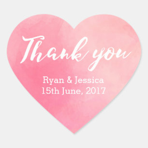 Thank you heart stickers wedding pink watercolor