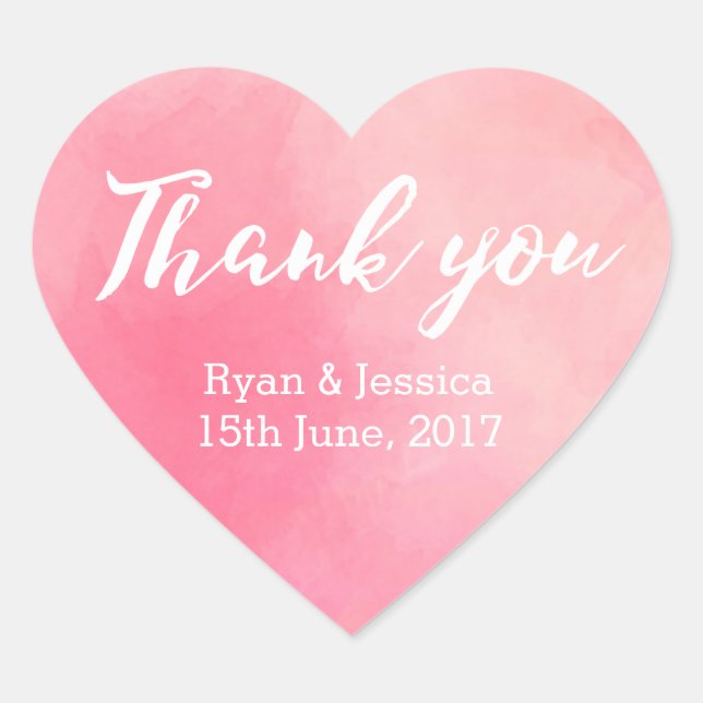 Thank you heart stickers wedding pink watercolor (Front)
