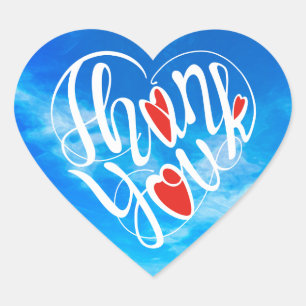 Thank you & hearts in 17 langs as heart shapes sticker