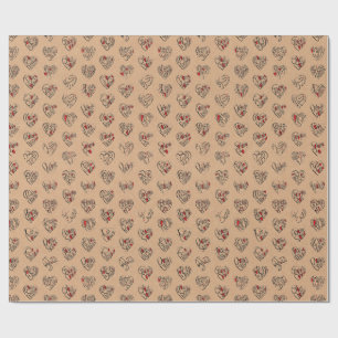 Thank you & hearts in 44langs as BK♡shaped pattern Wrapping Paper