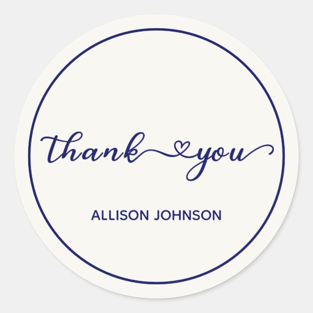Thank You Hearts in Ivory & Navy Personalized Classic Round Sticker (Front)