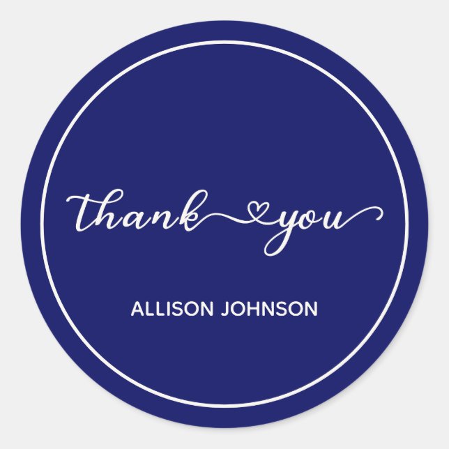 Thank You Hearts in Navy & Ivory Personalized Classic Round Sticker (Front)