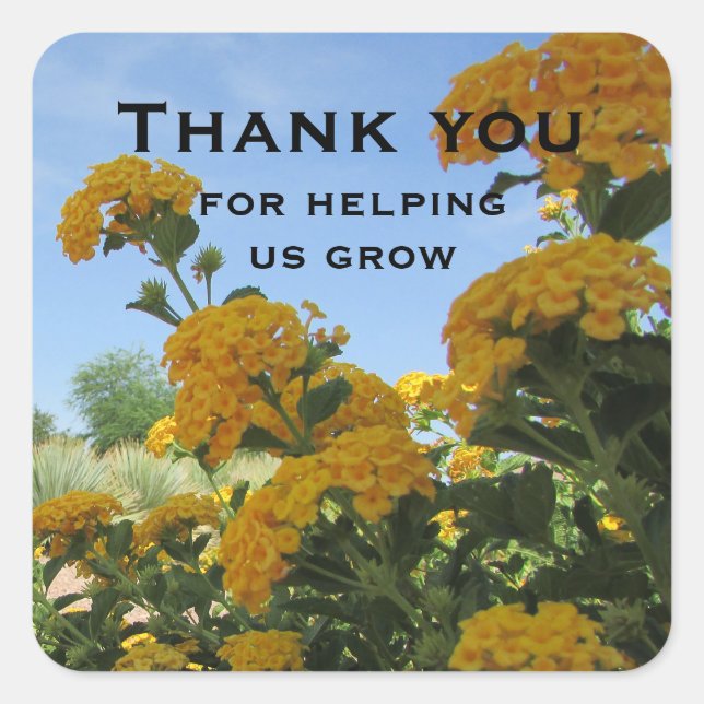 Thank You Helping Us Grow Yellow Flower Teacher Square Sticker (Front)