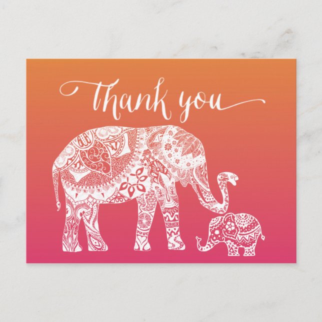 Thank you - Henna Elephant Postcard (Front)
