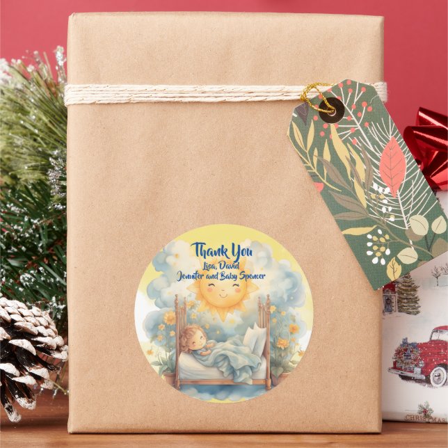Thank You HERE COMES the SON Baby Shower Classic Round Sticker (Holiday)