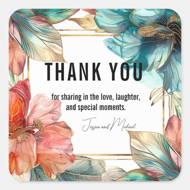 Thank you Hibiscus Serenade Paradise Square Sticker (Front)