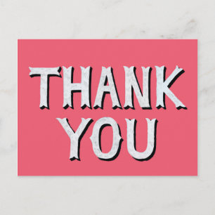 Thank you hipster typography pink white and black postcard