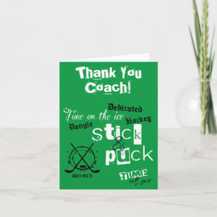 Thank You Hockey Coach Stick and Puck Time Green Card