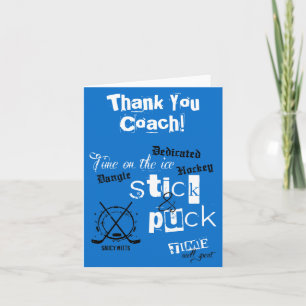 Thank You Hockey Coach Stick and Puck Time on Blue Card