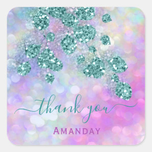 Thank You  Holograph Pink Glam  Floral 16th Square Sticker