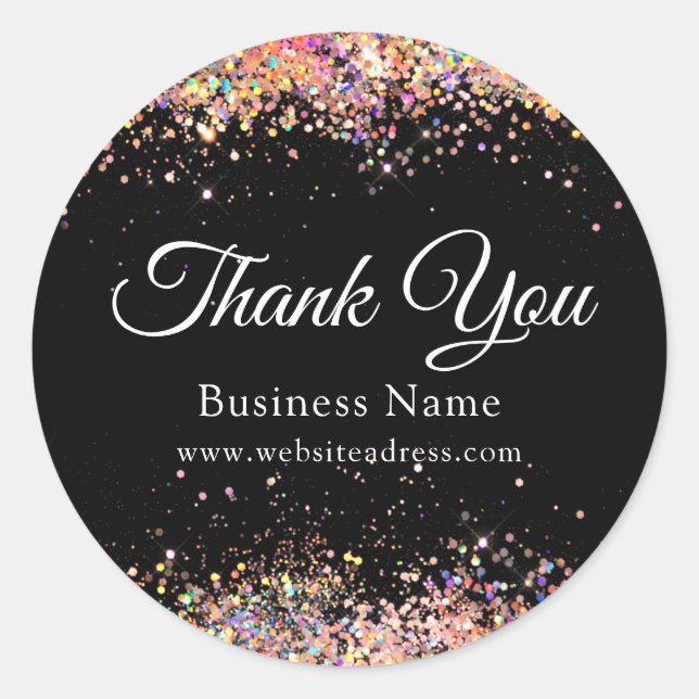 Thank You Holographic Glitter Business Black  Clas Classic Round Sticker (Front)