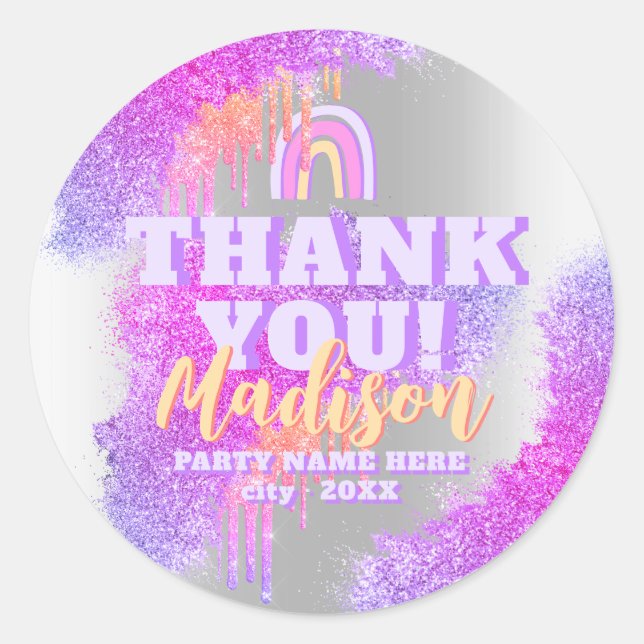 Thank You | Holographic Summer Birthday Pool Party Classic Round Sticker (Front)