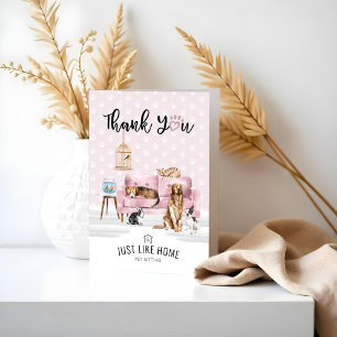 Thank You Home Pet Sitting Pet Family Pink Couch Card