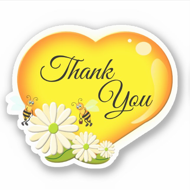 Thank You Honey Love Heart Flowers And Bees (Front)