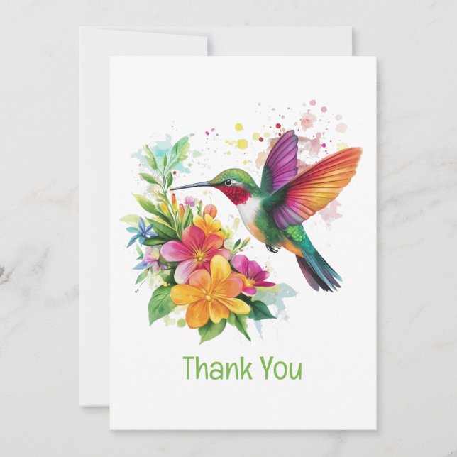 Thank You Hummingbird Tropical Flowers Card (Front)