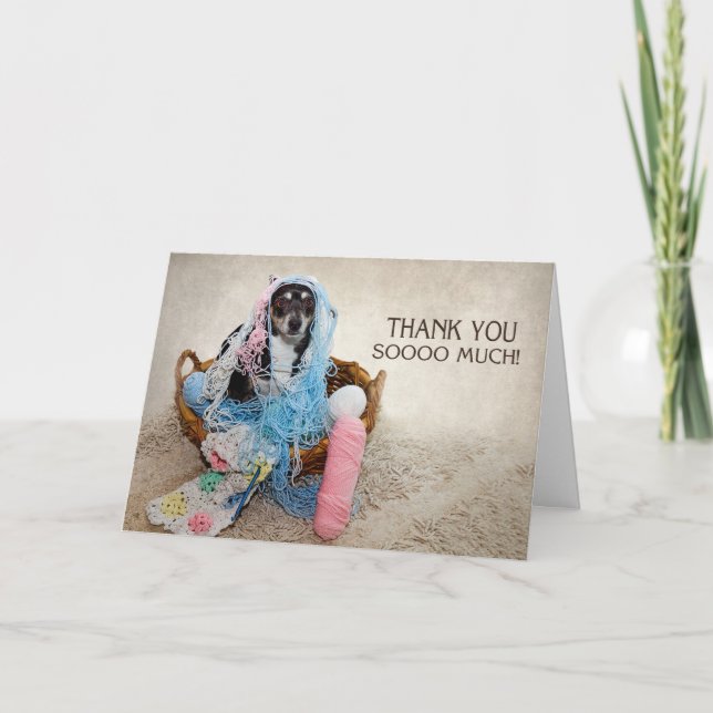 THANK YOU - HUMOR - DOG TANGLED IN YARN (Front)