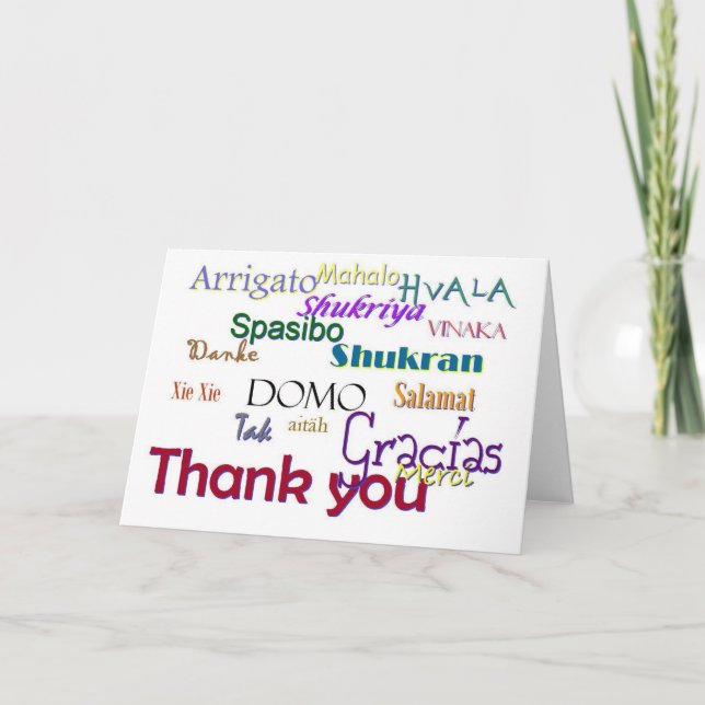 Thank you, Hvala, Gracias, Vielen Dank, Spasibo Thank You Card (Front)