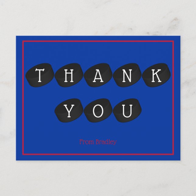 Thank You Ice Hockey Puck Custom Personalized Postcard (Front)