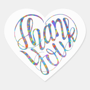 Thank you in 17 langs as heart shapes sticker