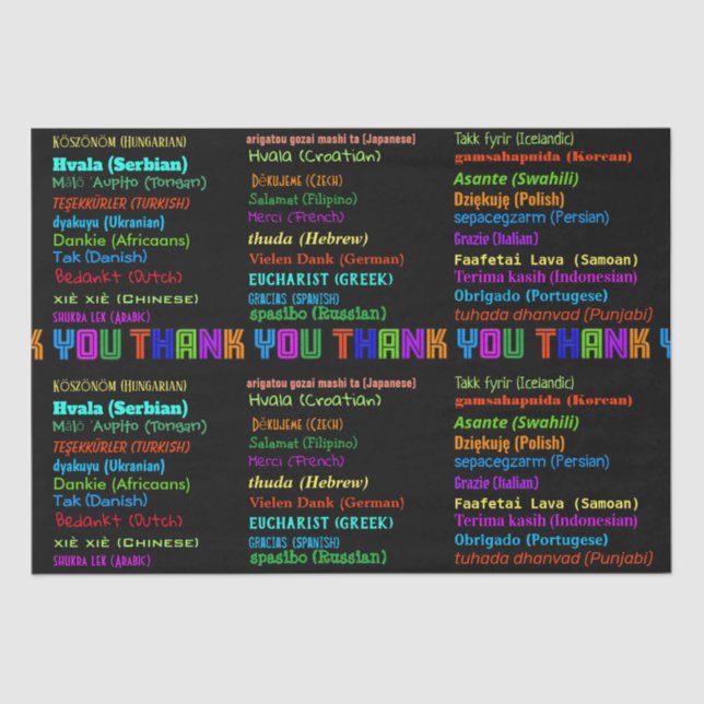 Thank You in 30 Languages Appreciation Tissue Paper (Front)