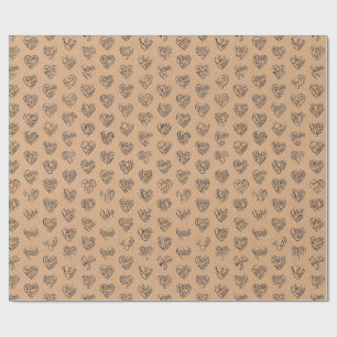 Thank you in 44langs as black heart shaped pattern wrapping paper