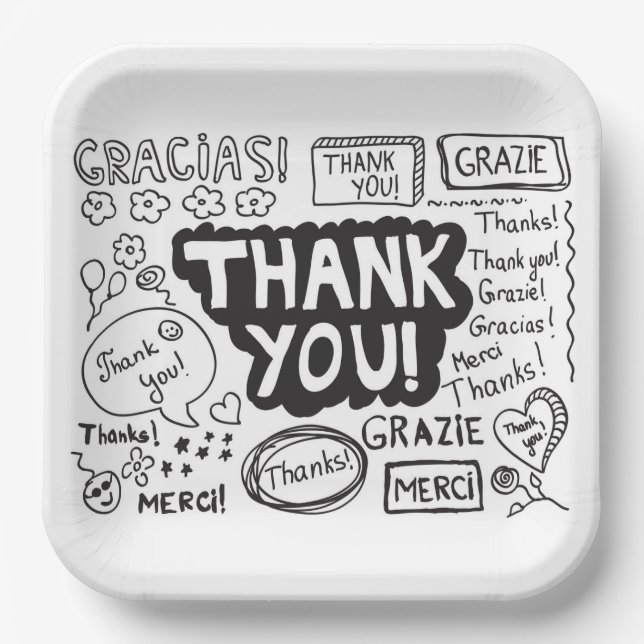 Thank You In Different Languages Paper Plate (Front)