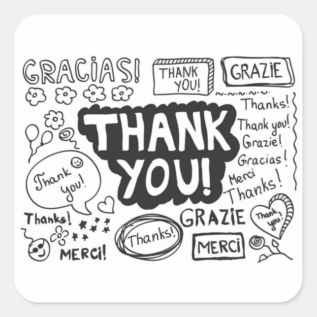 Thank You In Different Languages Square Sticker (Front)