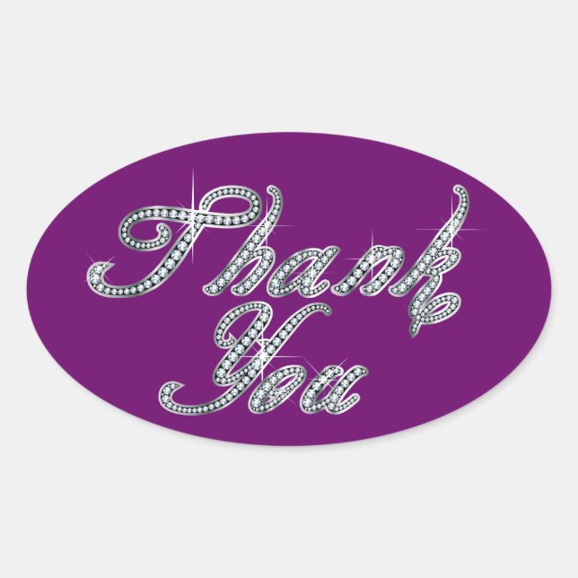 Thank You in Faux-Diamond Bling Script Oval Sticker (Front)