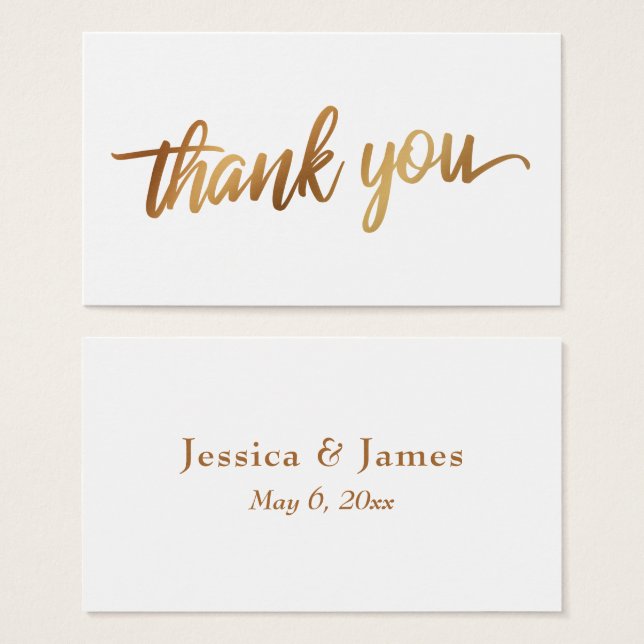 Thank You in Faux Smooth Gold Script Wedding Favou (Front & Back)