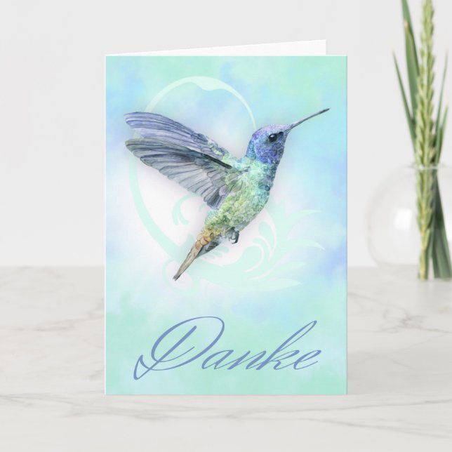 Thank You In German - Watercolor Hummingbird Card (Front)