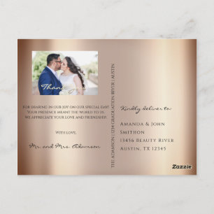 Thank You In Love Wedding Photo Gold Script Rose Postcard