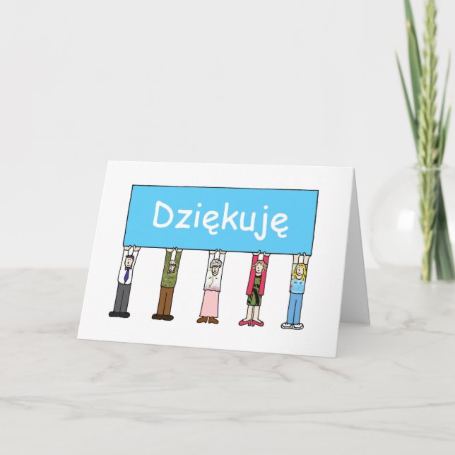 Thank You in Polish Cartoon Group of People Card (Front)