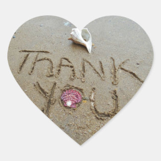 Thank you in the sand shells & beach heart sticker