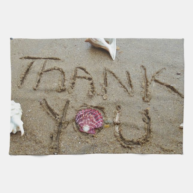 Thank you in the sand shells & beach kitchen towel (Horizontal)