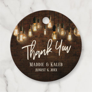 Thank You, Industrial Bricks w/ Edison Lights Favour Tags